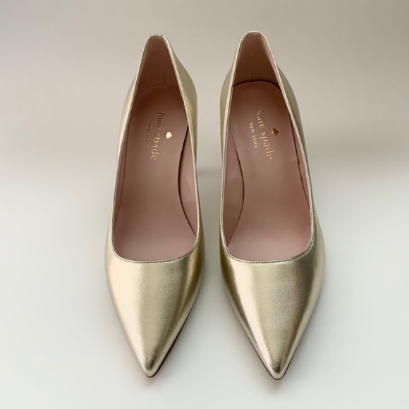 Kate Spade Sonia Gold Leather Pointed Toe Pumps Stiletto Heels Dress Shoes 8.5 - Picture 12 of 16